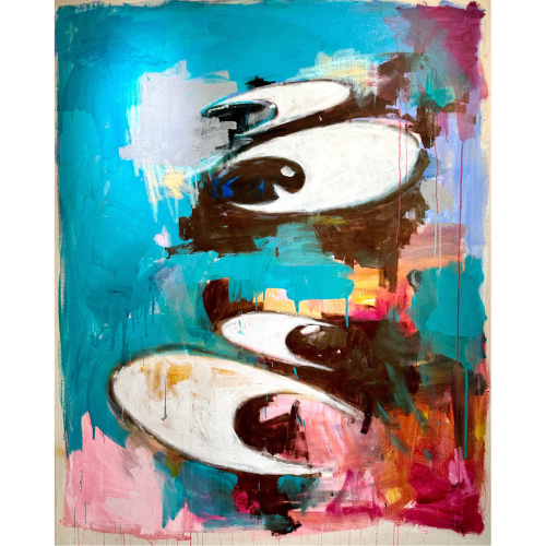KINJO, One’s Eyes no.28, H 162 x W 130.3, Acrylic, aerosol, oil, oilstick on canvas