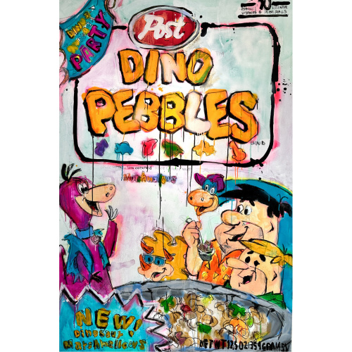Big Cereal No.6 (Dino Pebbles), H194 x W130.3, Acrylic, aerosol, oilpastel, gesso on canvas