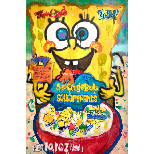 Big Cereal No.10 (SpongeBob), H194 x W130.3, Acrylic, aerosol, oilpastel, gesso on canvas